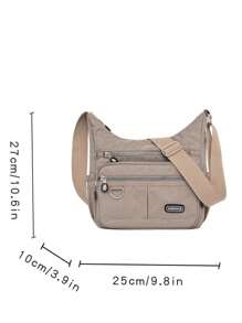 尼龙防水女士单肩包邮差斜挎包单肩钱包轻便口袋书包 - 杏色 - 查看 2