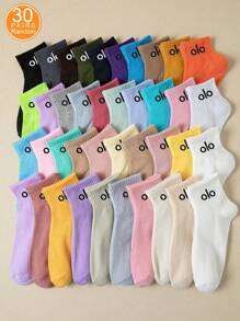 10/20/30 pares de calcetines cortos de mujer de colores aleatorios con letra OIO, cómodos, suaves, versátiles, transpirables y casuales para atuendos diarios, lindos y dulces