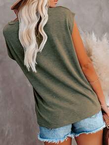 Women's Solid Color Batwing Sleeve T-Shirt Summer Loose Fit Casual Tops Pocket Patched Tee