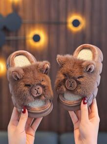 1 Pair Kids Boy Indoor Slippers, Anti-Slip Linen House Slippers For Toddlers, Suitable For Spring & Autumn - Brown - View 6