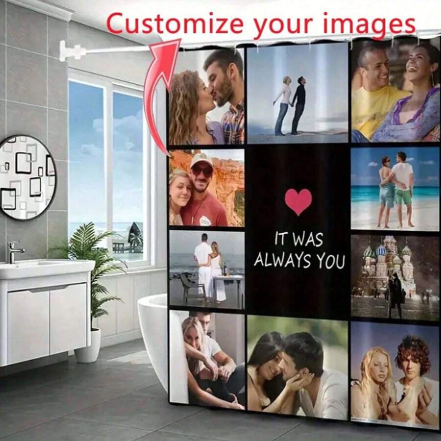 1pc Custom Flannel Shower Curtain, Customized Image, Wedding Shower Curtain, Personalized Design, Super Thick & Soft, Suitable For All Seasons, Great Gift For Friends & Family, Mother's Day, Father's Day, Wedding Blessing Home Bathroom Decor Fall Decor Bathroom Accessories Back To School