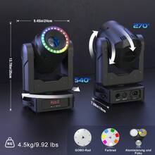 Stage Moving Head Light Stage Spotlight 1 PCS 120W RGBW LED 6 Colors Plus White Light And 6 Patterns Plus White Circle Voice Control/DMX512 Suitable For Family Carnival Party Music Performances Wedding Club Bar DJ KTV Disco - 查看 5