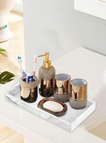 2pcs Marble Bathroom Tray Set, Silicone Material, White Marble Texture, Suitable For Bathroom, Bathtub, Kitchen Sink And Bathroom Silicone Tray - Multicolor - View 3