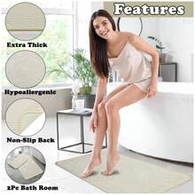 VELVETIO Bath Mat Set Non Slip Jacquard Greek Key Pattern 2 Piece Machine Washable Toilet Rugs - Cream - View 4