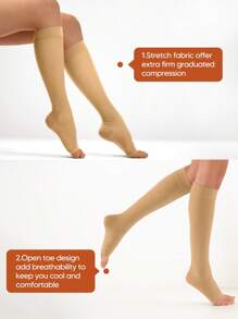 1 Pair Unisex Compression Socks Knee High No Toe Graduated Support Stockings Silicone Grip For Running Sports Yoga Travel - Khaki - View 2