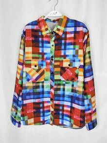 Camisa casual de talla grande con estampado de cuadros de colores, primavera/verano - Multicolor - Ver 2