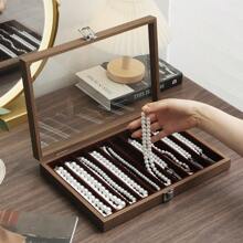 1pc Walnut Wood Pearl Necklace Storage Box, 10 Slots Long Rectangular Jewelry Case For Necklaces, Pendants, Anklets, Chokers Back To School