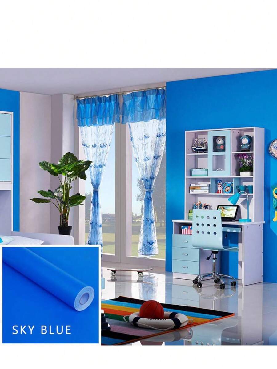 Waterproof Solid Color Stick Wallpaper, 15.7 X 23.6 Inches Wallpaper, Vinyl PVC Removable Wall Paper, Self-Adhesive Wall Sticker Decoration For Counter Furniture Cabinet And Room, 1 Roll - A11-Sky blue - 查看 1