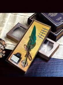 Kit de regalo de 7 piezas incluye pluma fuente botella de tinta y puntas intercambiables set de escritura premium para oficina papelería artística y regalos accesorios creativos profesionales - Verde Oscuro - Ver 1