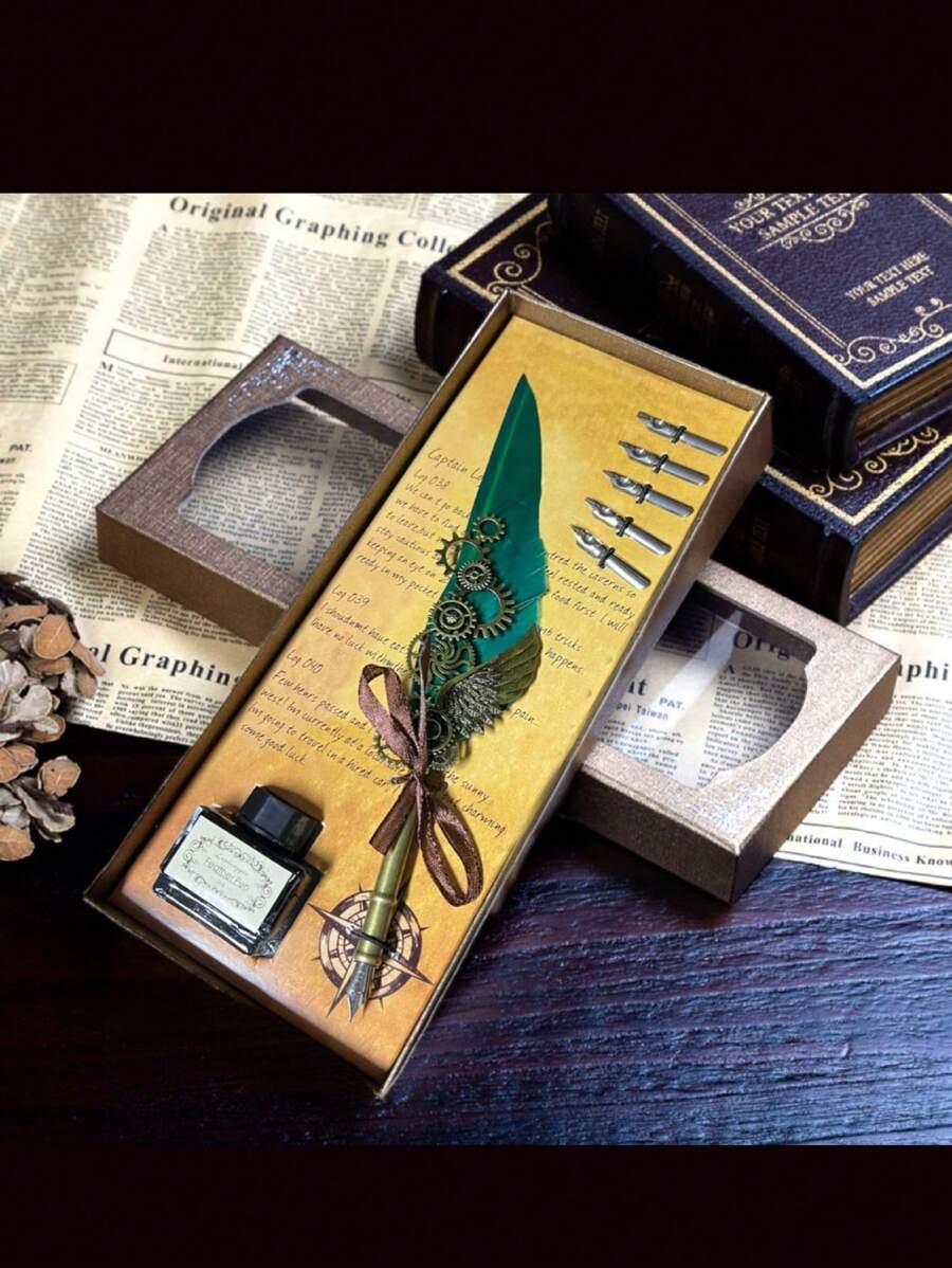 Kit de regalo de 7 piezas incluye pluma fuente botella de tinta y puntas intercambiables set de escritura premium para oficina papelería artística y regalos accesorios creativos profesionales - Verde Oscuro - Ver 1