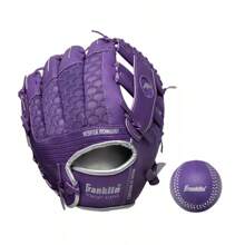 Guante de bateo de malla púrpura/plateada de 9.5 pulgadas con pelota