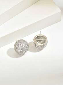 2 Peças Brincos de Argola Esféricos Convexos Cravejados de CZ de Luxo, Acessório de Joalheria Fashionável e Charmoso para Mulheres, Adequado para Festa, Vestido de Gala