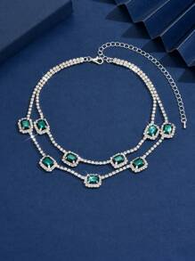 1pc Women's Elegant Multi-Layer Necklace, Cubic Zirconia & Crystal Pendant, Suitable For Everyday Wear, Weddings And Parties - Multicolor - View 5