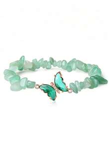YAUKIA 1 pieza Pulsera de cristales curativos con mariposa, energía de amatista, citrino, aventurina verde, labradorita, brazalete con dije - Joyería de piedras preciosas hecha a mano para mujeres