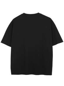 Tiny Spark Men's Letter Print Casual Short Sleeve T-Shirt For Daily Wear, Summer, Emo - Black - View 3