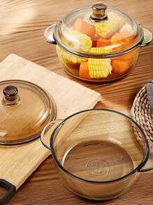 高品质新款茶色双耳汤锅创意沙拉碗家用商用带盖微波炉适用北欧风优雅水果玻璃碗拉面碗