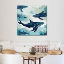 1 Piece Home Decor Wall Framed Canvas Whale Sea Ocean Pattern Home Decor Framed Canvas Wall Art Paintings For Living Room - Canvas Framed Print Wall Artworks Bedroom Decoration Office Wall Decor - Multicolor - View 5