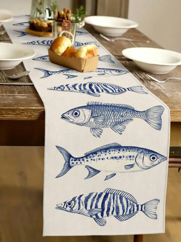 1 pièce Chemin de table à motif poisson, style moderne, décoration de table quotidienne pour la cuisine, simple et élégant, convient à la décoration de la maison, de la cuisine et des événements