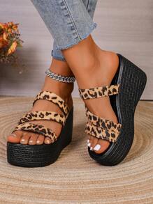 Stilvolle Leoparden-Muster Plateau-Sandalen mit Mehreren Riemen für Frauen