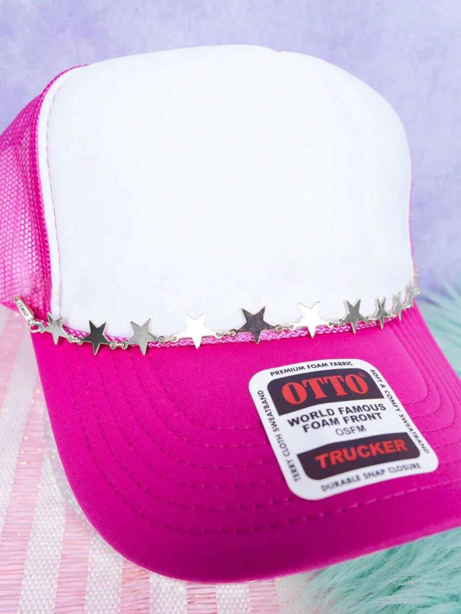 1 件女士时尚星星棒球帽链 - 帽子和网帽的多功能配件，易夹式设计，适合派对和日常时尚 - 銀色 - 查看 1