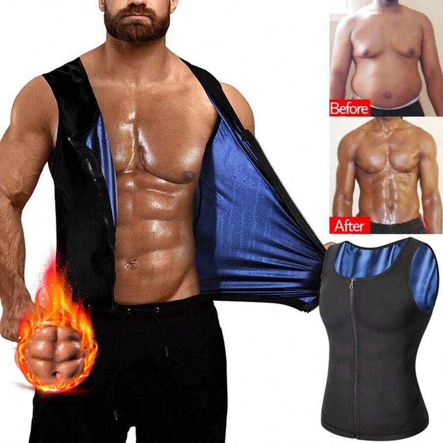 Men Slimming Body Shaper Waist Trainer Sauna Sweat Tank Top Gym Weight Loss Vest - Black - View 1