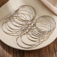 RINTOLER 19pcs Unique Geometric Hollow Woven Bracelet Set, Diameter 6.8cm (Please Confirm The Product Size Is Suitable Before Purchasing.) - ZJ10589-19 Pieces Of Silver Bracelet - View 6