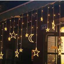 1pc Star Moon Fairy Lights Christmas Garland USB Powered Star Curtain String Lights Window Decoration Lamps For Valentine's Day Party New Year Wedding Terrace Poatio Decoration - Warm White - View 3