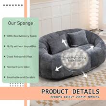 Chenille Lazy Sofa, 2 Seat Bean Bag Sofa Chair, Durable Soft Comfort Recliner, Lazy Loveseat Sofa Bed, Includes 2 Pillows, Indoor/Outdoor Use, No Assembly Required, Suitable For Living Room, Bedroom, Dormitory And Apartment(Gray) - Xám - Xem 5