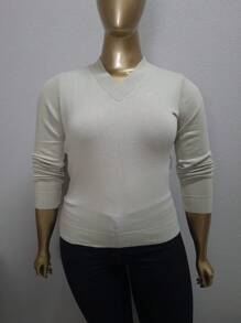 Basic V-Neck Blouse Size G | Basic G | Elastane Blouse Size G - 米色 - 查看 6