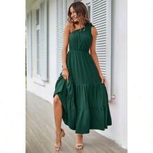 Women's Summer Floral Maxi Dress Knot One Shoulder Sleeveless Ruffle Flowy Boho Beach Wedding Guest Dresses