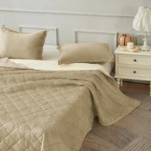 Plain Sheepskin Cover With Covers - Beige - View 2
