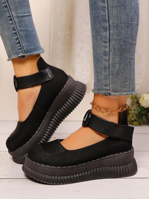 Women's Comfortable And Fashionable Platform Shoes, 2025 Spring/Autumn New Hook-And-Loop Retro Chunky Sole Loafers