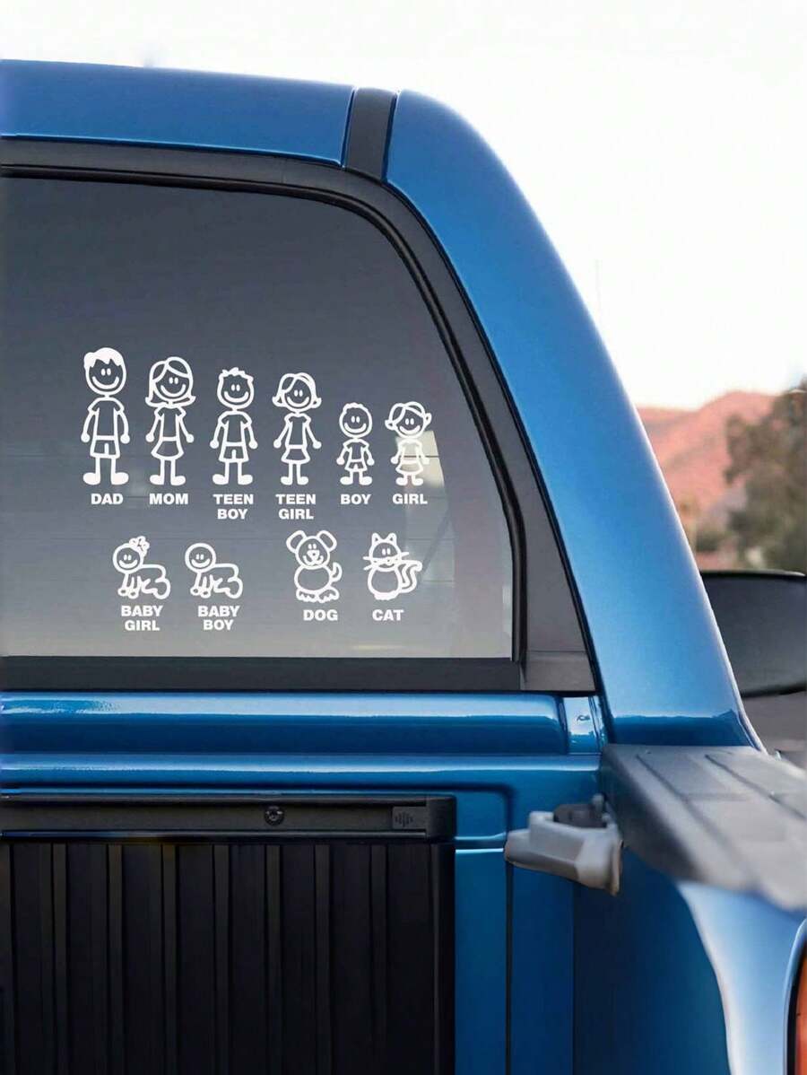 我的家人卡通/動漫車貼,可客製化創意車身貼紙,適用於桿與車窗,2色可選,學校用品,返校季 - 均碼 - 查看 1