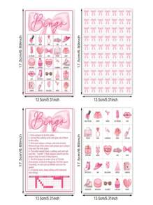 24 Stücke/Set Schleifen Bingo Spielkarten, Papier Kartensatz, Feiertags-Themen Tee Party Tisch Spiel, interaktiver Gruppenspaß, ideales Feiertags-Geschenk, Familienspielabend, Feiertags-Deko Elemente, Bingo Zubehör, geeignet für Mädchen-Treffen, Spiel für Freunde und Familie, interaktives Spiel, Feiertags-Spiel, Geburtstagsgeschenk