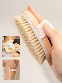 1 件装天然猪鬃干性皮肤身体刷 - 猪鬃干性沐浴刷、身体磨砂膏、皮肤刷、软毛按摩刷，可改善血液循环、减少痤疮