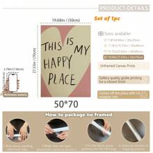 1pc, Canvas Hanging, Framed Decorative Painting, Wall Arts, Posters, Modern, Quotes, This Is My Happy Place , Happy Place Poster, Uplifting Art Happy Art Poster , Cute Wall Decor , Housewarming Gifts Bedroom