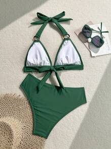 Women Green Lacing Sexy Bikini Set - Green - View 2
