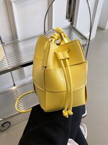 1 pieza Bolso tipo cubo de moda mini, bolso de mano casual y versátil tejido para mujer, bolso transversal de alta gama para el trabajo, bolso de diseño exclusivo para el hombro para uso diario