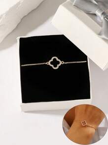 1 pieza Brazalete ajustable de trébol de 4 hojas de la suerte, brazalete de flor enchapada en oro, regalo para ella, regalo del Día de la Madre