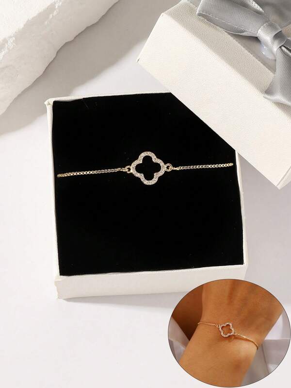 1pc Lucky 4 Leaf Clover Adjustable Bracelet, Electroplate Gold Flower Bracelet, Gift For Her, Mother's Day Gift