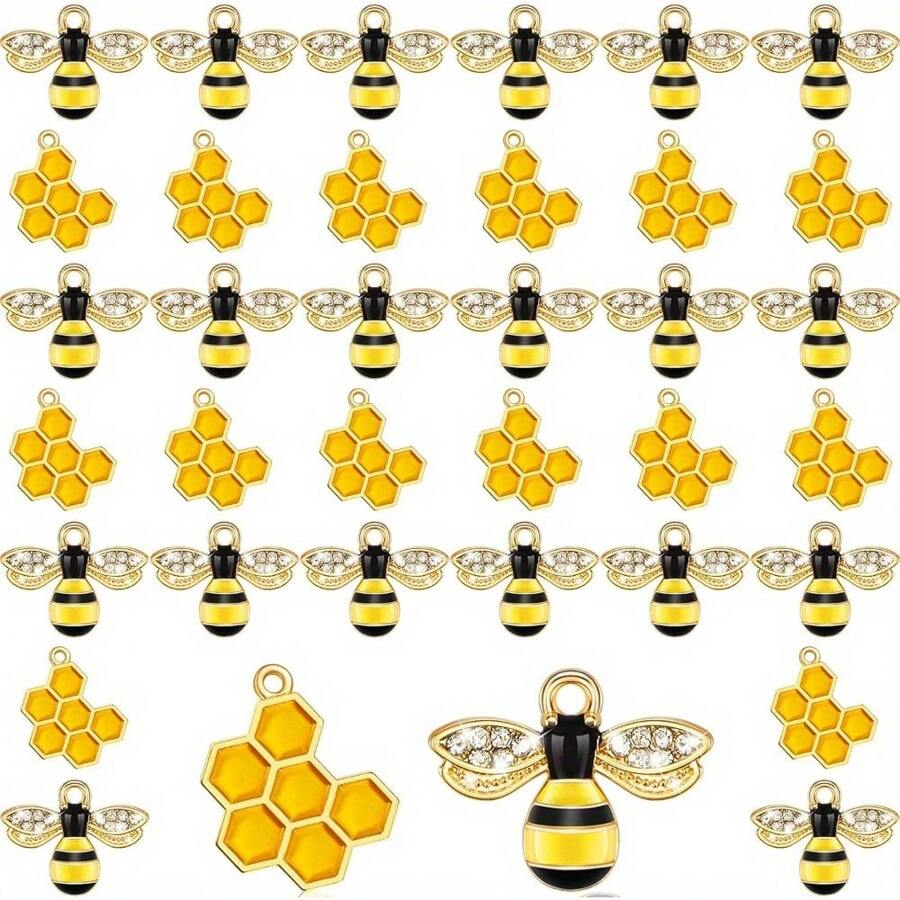 6/12/24 peças aleatórias liga mista abelha favo de mel em forma de decoração pingente jóias fazendo acessórios de decoração pulseira colar tornozeleira decoração acessórios para aniversários, aniversários, festas, presentes, férias na praia, festas, presentes de casamento jóias fazendo acessórios