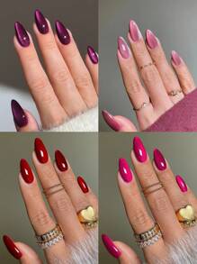 98片（4种混合款式）Y2K长杏仁形亮面美学血红色水晶猫眼亚克力按压式美甲贴纸，短杏仁形美甲设计，完美贴合假指甲套装，包含：1瓶果冻胶和1把指甲锉，红色、粉色、紫色猫眼美甲贴纸，适合女性和女孩日常佩戴，也适合锐舞派对美甲用品。 - 彩色 - 查看 2