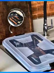 Plastic Kitchen Cutlery Organizer For Fork Knife Spoon - Negro - Ver 6