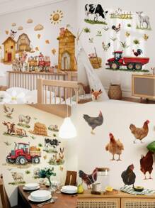 1st/1set2st/1set3st Boerderijdieren Schapen, Kuikens, Wolken Muurstickers, Decoratief voor Slaapkamer, Woonkamer, Studeerkamer, Keuken