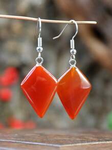 复古菱形天然石耳环、几何石英和虎眼石吊坠耳环（天然石颜色各异） - 彩色 - 查看 18