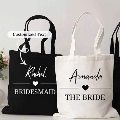 Customized Bride Tote Bag, Personalized Gift Tote Bag, Bridesmaid Tote Bag, Bride Gift Tote Bag, Maid Of Honor Tote Bag, Bachelorette Party Gift Tote Bag, Multi-Functional, Versatile, Large Capacity, Lightweight, Practical, Fashionable, Colorful, Personalized, Unique, Custom, Ideal Gift For Him, Ideal Gift For Her, Girlfriend, Boyfriend, Family, Friends, Anniversary, Birthday, Holiday/Vacation ,Travel Organizer ,Holiday Essential