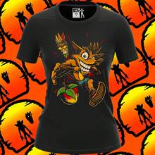 Playera negra de algodón peinado casual para mujer y hombre con estampado de Crash Bandicot - Negro - Ver 6