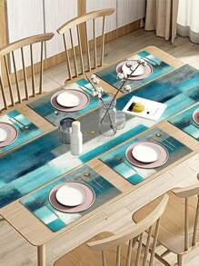 1/4/7 Placemat Table Runner, Turquoise Tablecloth, Teal, Yellow And Grey Tablecloth, Dresser Scarf, Abstract Art Table Tablecloth, Washable Rectangular Table Set Decoration, Suitable For Dining Room, Table Decoration, Wedding, Party Gathering, Daily Holiday Kitchen Banquet Table Decoration - Multicolor - View 3