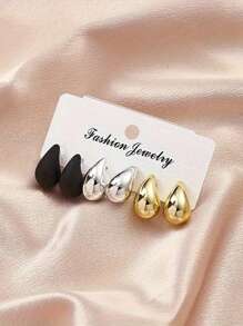 6pcs Charm Teardrop Shaped Fashion Stud Earrings, Brighten Up Your Ears - Multicolor - View 4