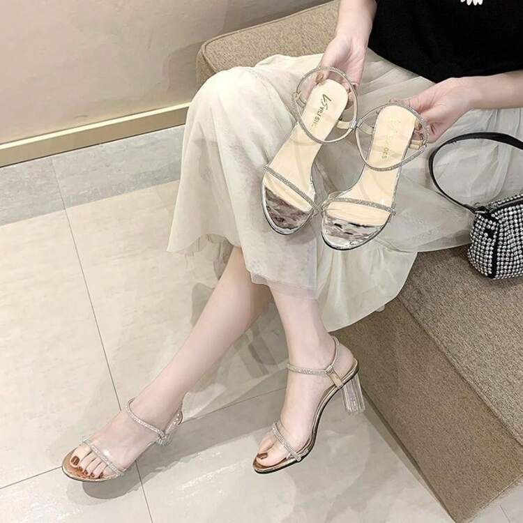 Sandalias de tacón para mujer - Plateado - Añade 3